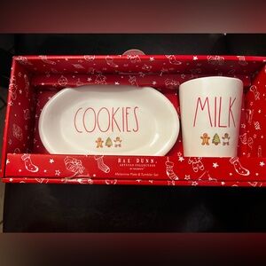 Rae Dunn Red and White Holiday Cookie Plate and Milk Mug Set Santa Gingerbread